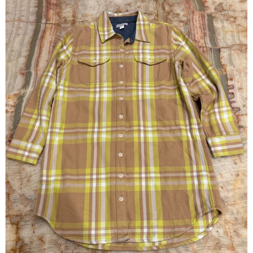 Outerknown Mens Blanket Shirt Yellow Plaid Flannel Long Shacket Preppy Medium